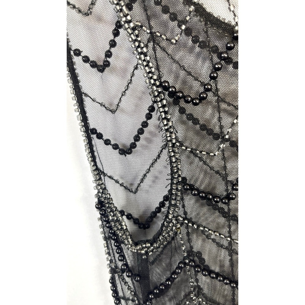 Womens Beaded Sheer Overlay Beaded Mini Dress Size XS Black Bohemian Festival - Picture 10 of 13